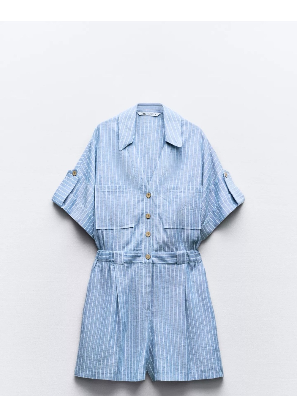 Zara Light Blue & White Striped Linen Romper